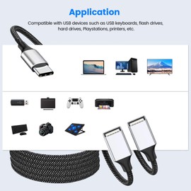 Fidioto USB C to Double USB Cable Splitter 6.6Ft, Type C to Two Type A Adapter for Laptop,Tablet, Telephone,Flash Disk Drive, Gaming Consoles