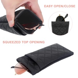 ANLIOTO 2 Pcs Double Glasses Case, PU Leather Double Eyeglass Case Large Squeeze Top Portable Sunglass Case For Women Men (Black)