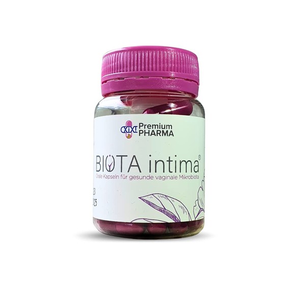 BIOTA intima capsules, vaginal probiotic, vaginal probiotics, 180 billion CFU, 6 strains of lactobacillus, lactoferrin, vitamin D