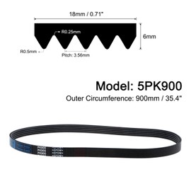 sourcing map 5PK900 V-Ribbed Belt, 5 Ribs, 900 mm Length x 18 mm Width x 5 mm Thickness, EPDM Poly V Belt, Industrial Transfer Belt