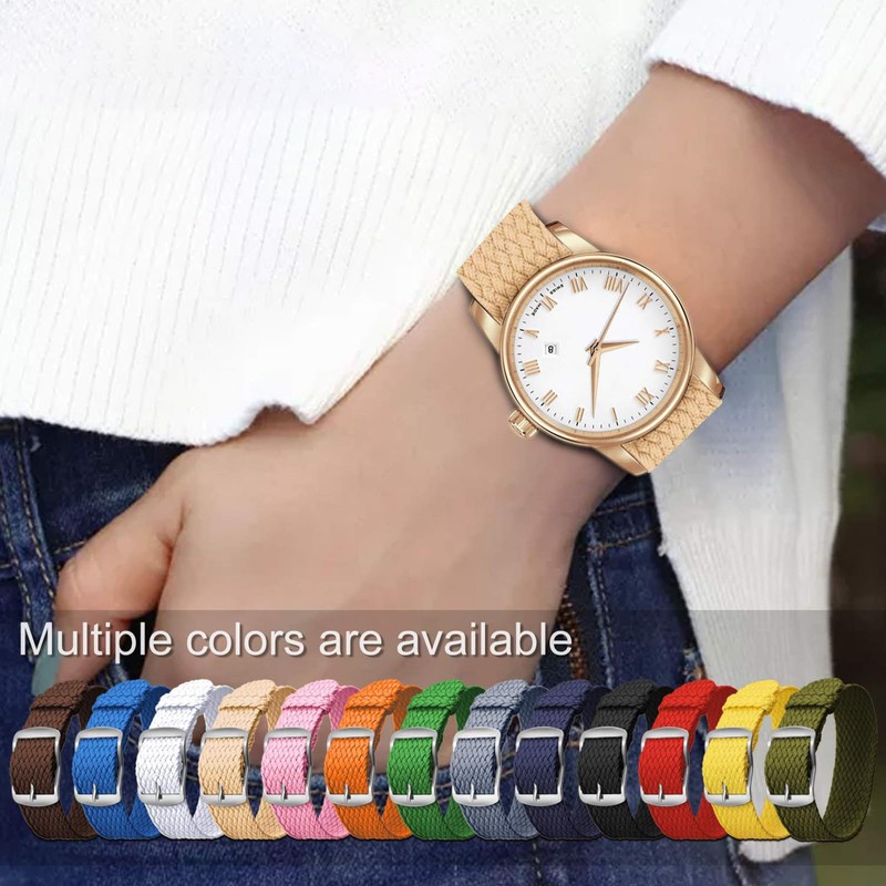ULLCHRO Unisex Perlon Nylon Bracelet with Stainless Steel Silver Buckle,