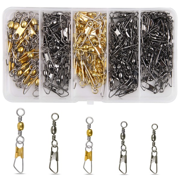 SILANON Fishing Barrel Swivel with Safety Snap,145/160pcs High Strength Fishing