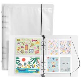 Bercoor A5 Sticker Organizer Binder, Reusable Sticker Storage Album with 60 Sheet Pocket Pages, Blank Sticker Book Organizer for Stickers, Study Cards and Recipe Cards, 3 Different Sized Pockets