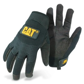 Cat® CAT012211M Padded Palm Utility Gloves – Black, Medium, Water-Resistant Synthetic Leather Mechanic Gloves with Adjustable Wrists