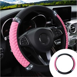 Funda para volante de cuero suave con destellos, 38 cm, protector elástico automotriz con cristales de colores y diamantes de imitación para mujeres y niñas, accesorios para auto para la mayoría de