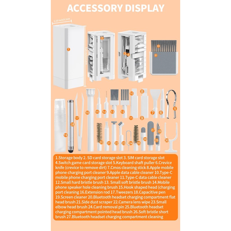 Quanmin Multi-Function 32-in-1 Computer Keyboard Cleaning Kit Cell Phone Screen