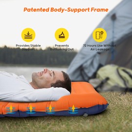 VALEHOWL 4-Inch-Thick Sleeping Pad for Camping, Strong Support Camping Mattress with Built-in Foot Pump, Lightweight Inflatable Sleeping Mat for Backpacking, Hiking, Outdoors