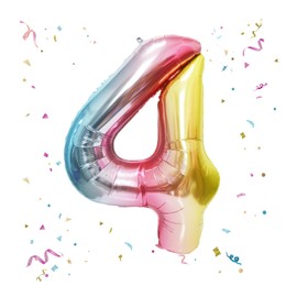 40 Inch Giant Rainbow Number 4 Balloons, Birthday Balloons, Helium Mylar Foil Big Number Balloons for Birthday Party Decorations, Kids' Birthday Anniversary Party Baby Shower Unicorn Parties
