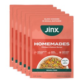 Jinx Salmon Grain Free Wet Dog Food Toppers, Meal or Mix with Dry Dog Food, Made with Real Salmon & Chicken, Bone Broth, No Fillers, Puppy, Adult, Senior, 9oz, 6 Pack