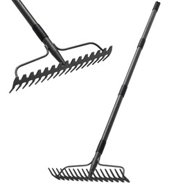 Thatch Rakes for Lawns, Heavy Duty Metal Garden Rake with 17 Prongs, Adjustable Yard Rock Rake for Gardening Loosening Soil, Long Handle 60 Inches