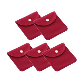 PATIKIL 8 x 8 cm Jewellery Bag with Press Stud, Pack of 5, Velvet Jewellery Bag, Portable, Soft Storage for Necklace, Bracelet, Earring, Watch, Rings, Brooch, Red