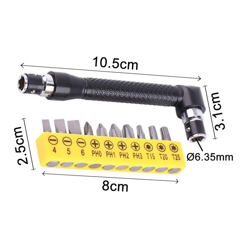 wirepool Double-Headed L-Shaped Socket Wrench Extension Handle Screwdriver 1/4'' Hex
