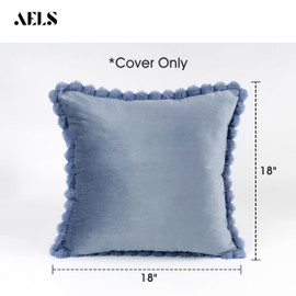 AELS Scalloped Decorative Throw Pillow Covers 18x18, Set of 2, Modern Velvet Plush Pillow Case, Boho Farmhouse Cushion Case for Bed Couch Sofa, Blue (Covers Only)