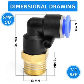 ERGAOBOY 2pcs 6mm Hose AD x 1/4 BSP Male Angle Push to Connect Fittings (PL6-02)