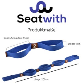 Seatwith Exercise Strap With 10 Loops, Yoga Strap, 200 X 4 Cm, Stretch Strap For Greater Mobility, Includes Transport Bag And Training Instructions (English Language Not Guaranteed) For Fitness, Pilates, Physiotherapy, Stretch Strap