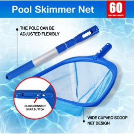 WISHDIAM 6 PCS Pool Cleaning Kit Contain Pool Net with Pole, Swimming Pool Brush, Ch Lorine Floater Dispenser, Skimmer Basket Hook with Handle
