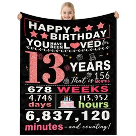 twirush 13th Birthday Gifts for Girls, 50" x 60" Gift for 13 Year Old Girl, Time Counting Birthday Blanket for 2013, Gifts for Girl, Sister, Daughter, Granddaughter, Niece on Birthday