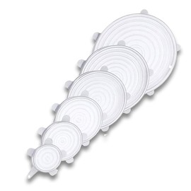 Original Reusable Silicone Stretch Lids for Food Storage Containers Bowls, Pots and Cups, Leak-Proof - Clear (6 Pcs)