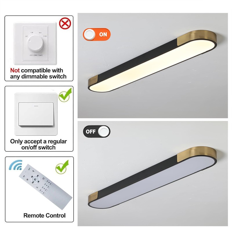 Tioolo Dimmable LED Ceiling Lights Flush Mount Ceiling Light 4FT