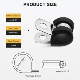 uxcell 24 Pcs 9mm(11/32") Cable Clamp, 304 Stainless Steel Rubber Coated Cushioned Insulated Cable Clamp R-Tube Strap Clamp for Lines Pipe Hose Wire Cord Installation, Black
