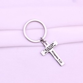 Philippians 4:13 Cross Keychain I Can Do All Things Through Christ Who Strengthens Me Cross Pendant Religious Gift Christian Jewelry (Philippians 4:13 Cross Keychain)