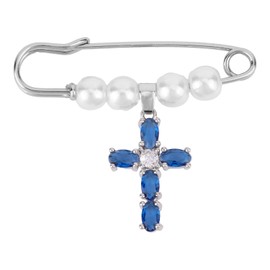 Blue Cross Charm Brooch, Christian Wedding Bridal Bouquet Charm Elegant Bridal Shower Gift Bride Pendant from Mom Sister Friend Pin Securely Attaches to Bouquet, Garter, Dress