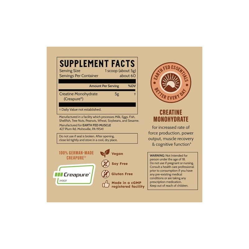 Earth Fed Muscle Transcend Creatine Monohydrate - 300g