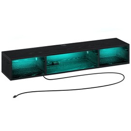 Rolanstar TV Stand with Power Outlet, Floating TV Stand with RGB Lights, 47.2" Wall Mounted TV Shelf, Black Media Console with Storage Shelf, Entertainment Under TV for Living Room, Bedroom