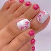 Spring Press on Toenails White Fake Toe nails with Pink