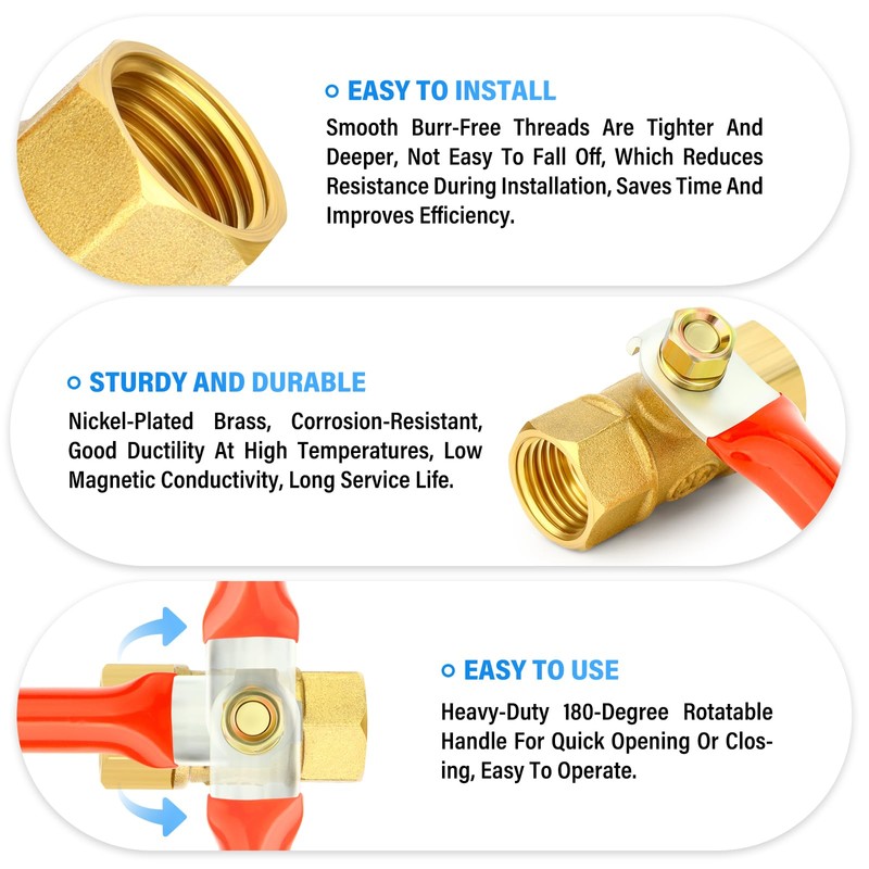 TAILONZ PNEUMATIC 3PCS 1/4 Inch Brass Mini Ball Valve Shut