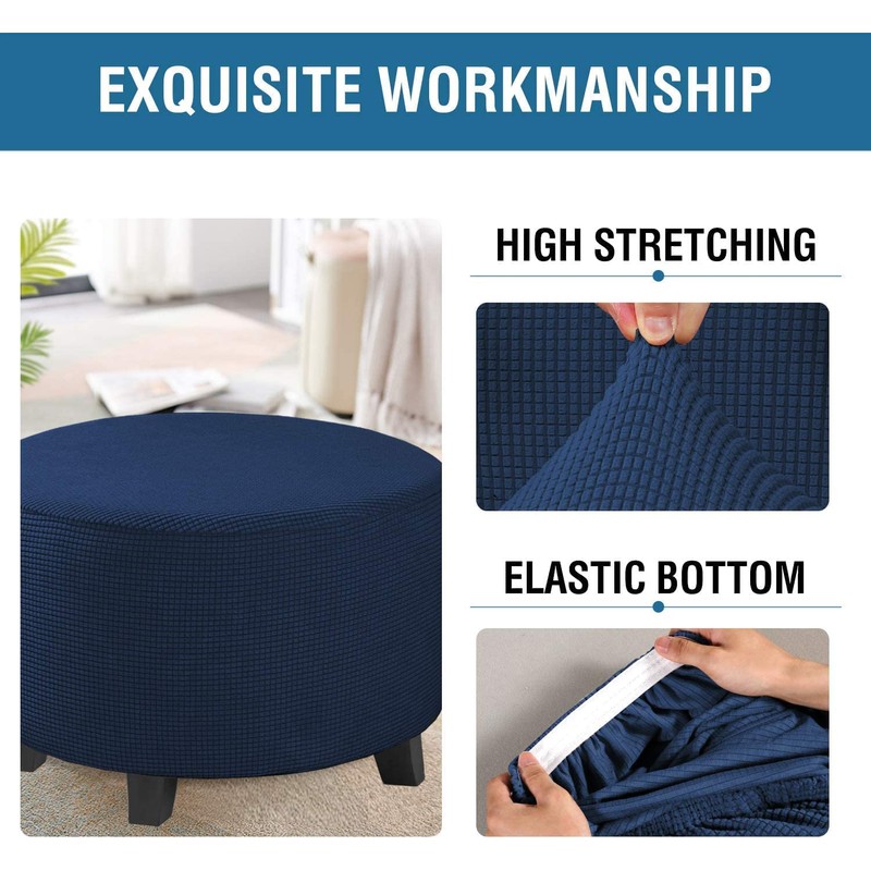 DKSLIPGO Ottoman Cover Stretch Ottoman Slipcover Round Ottoman Storage Cover