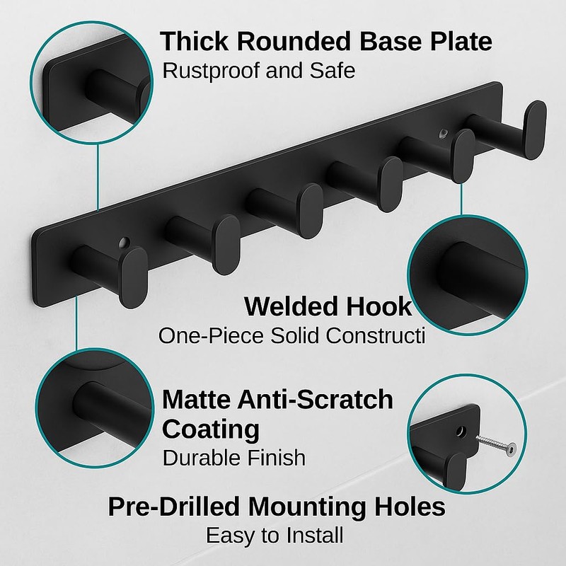 DAFUYUAN Coat Rack Wall Mounted Heavy Duty Stainless Steel Coat