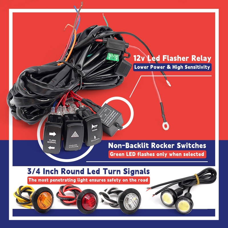 Pre-wired ATV UTV Turn Signal Kit, Universal Dirt Bike Street