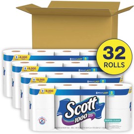 Scott Trusted Clean Toilet Paper, 32 Regular Rolls, Septic-Safe Toilet Tissue, 1-Ply Rolls