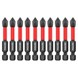Saipor 10pcs 2"/50mm PH2 Anti Slip Phillips Bit #2 Insert Bits, Magnetic Phillips Screwdriver Bit Set, Strong Magnetism Drill Bits, 1/4 Inch Hex Shank TS2 Steel Cross Impact Screws Driver Bits