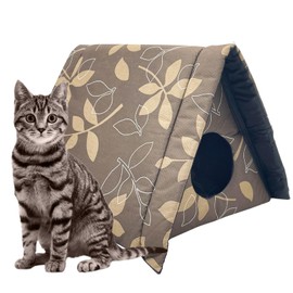 Fhiny Stray Cats Shelter, Waterproof Outdoor Cat House Foldable Warm Pet Cave for Winter Wild Animal Tent Bed Anti-Slip Kitten Cave for Feral Cat Dog Puppy Weatherproof (M, Brown)