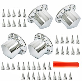 LABLT 4 Pack of Chrome Rear Axle Wheel Cover Set with 33mm Spike Screw-on Lug Nut Cover Removable Caps Replacement for Semi Truck