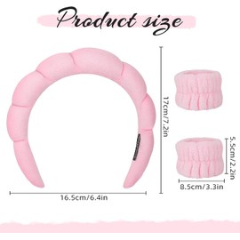 7 Pcs Diademas Skincare, Diademas Mujer, Diadema Spa, 3 Pares Munequeras para Lavado de Cara, Aro de Esponja Suave y Cómodo, para Cuidado de la Piel, Desmaquillaje, Ducha (Rosa)