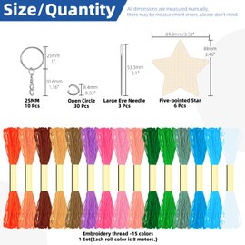 GLARKS 64pcs Star Wooden Cross Stitch Kit, Wood Cross Stitching Keyrings, Craft Cross Stitch Wood Kit, Wooden Threading Kits for Decoration Supplies Art Craft