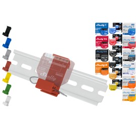 DIN Rail Holder "Flat" for 18 Shellys: 1 Gen3,1PM Gen3,2PM Gen3,i4 Gen3,Plus 1,Plus 1PM,Plus 2PM,Plus i4,Plus 0-10V Dimmer,Wave 1,Wave 1PM,Wave 2PM,Wave Shutter,Wave i4 (Red-Prime)