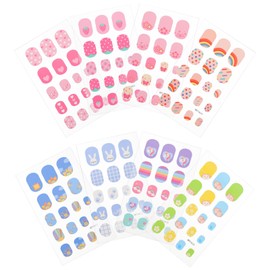 NOLITOY 8 Sheets Press on Nails Grils Children Fake Artificial False Nail Tips Pre Glue Full Cover Short Acrylic Nails for Girls Kids Nail Art Decoration
