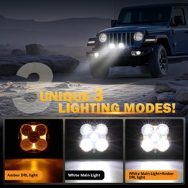 Auxbeam XP-Ultra Series 4.5'' Led Pods with DRL, Spot Flood Combo Offroad Lights 128W 15200LM, Fog Light Bar with Amber Covers and 20°+120° Angle, Cube Ditch Lights, Pair