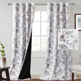 PrinceDeco 100% Blackout Curtains 108 Inches Long Cynthia Floral Printed Blackout Curtains for Living Room Privacy Protect Blackout Floral Curtains for Bedroom 2 Panels Set,Cynthia Floral
