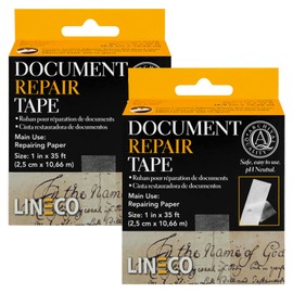 Lineco Archival Document Repair Tape, 1 Inch x 35 Feet, Neutral pH Pressure Sensitive Non-Yellowing, Repairs Documents and Other Crafts (Set of 2)