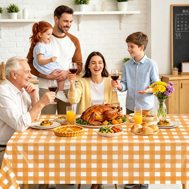 4 Pack Orange Gingham Tablecloths for Birthday Party Fall Thanksgiving