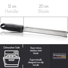 Winzbacher Premium Zester - Parmesan, Lemon, Nutmeg & Ginger Grater I Razor Sharp Stainless Steel I Dishwasher Safe