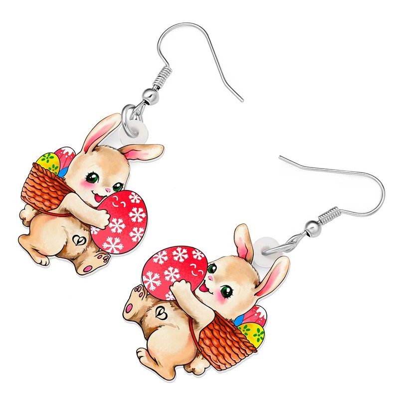 HUAGEO Acrylic Fun Easter Egg Basket Bunny Rabbit Dangle Earrings
