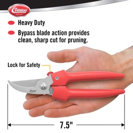 Clauss Heavy Duty By-Pass Blade Action Pruner, 7.5”, Red (20053)