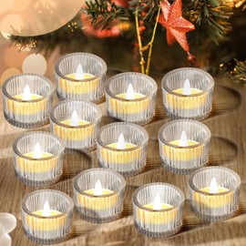 JOYIT Clear Votive Candle Holders Bulk Set of 12, Tealight Candle Holder for Wedding Table Decor, Glass Candle Holder for Birthday Party, Baby Shower, Christmas Decor(2''X 1.4'')