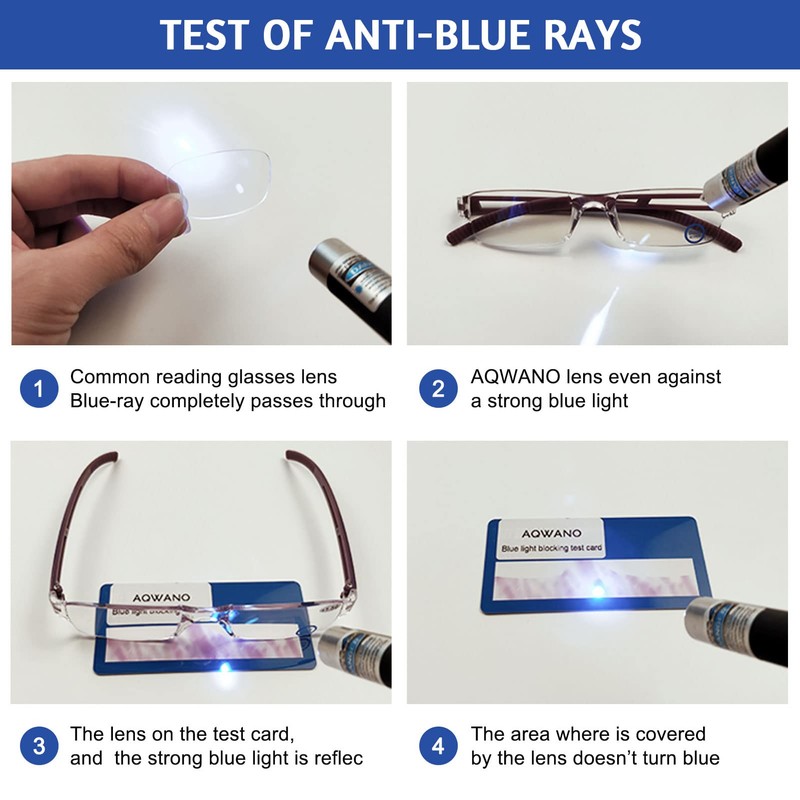 AQWANO Rimless Computer Reading Glasses Blue Light Blocking, 5 Pack